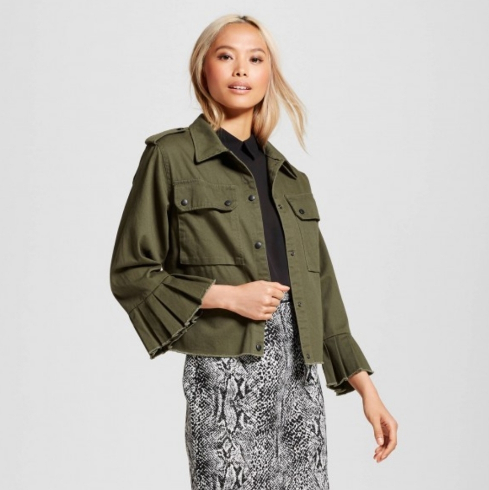 Who What Wear Women's Bell Sleeve Utility Jacket Green Size Medium
